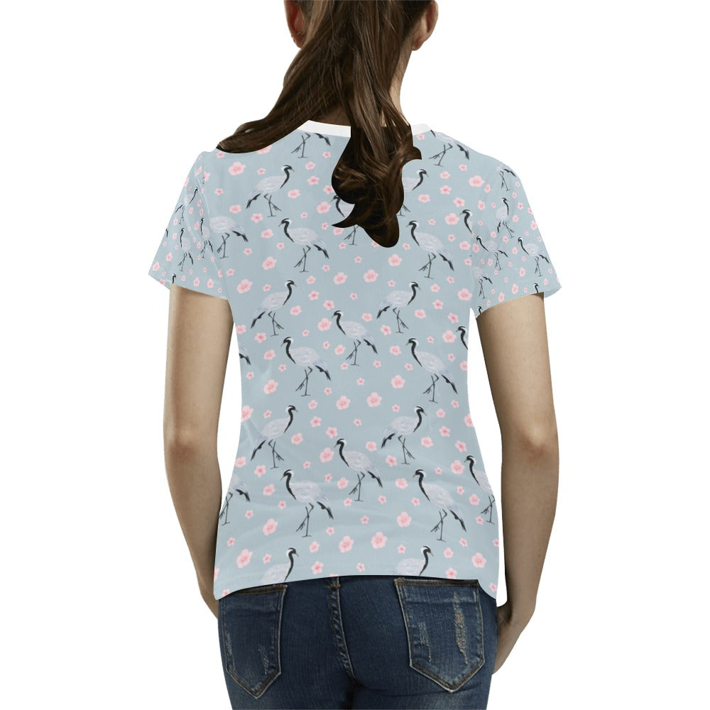 Sakura Bird Print Design LKS304 Women's T-shirt
