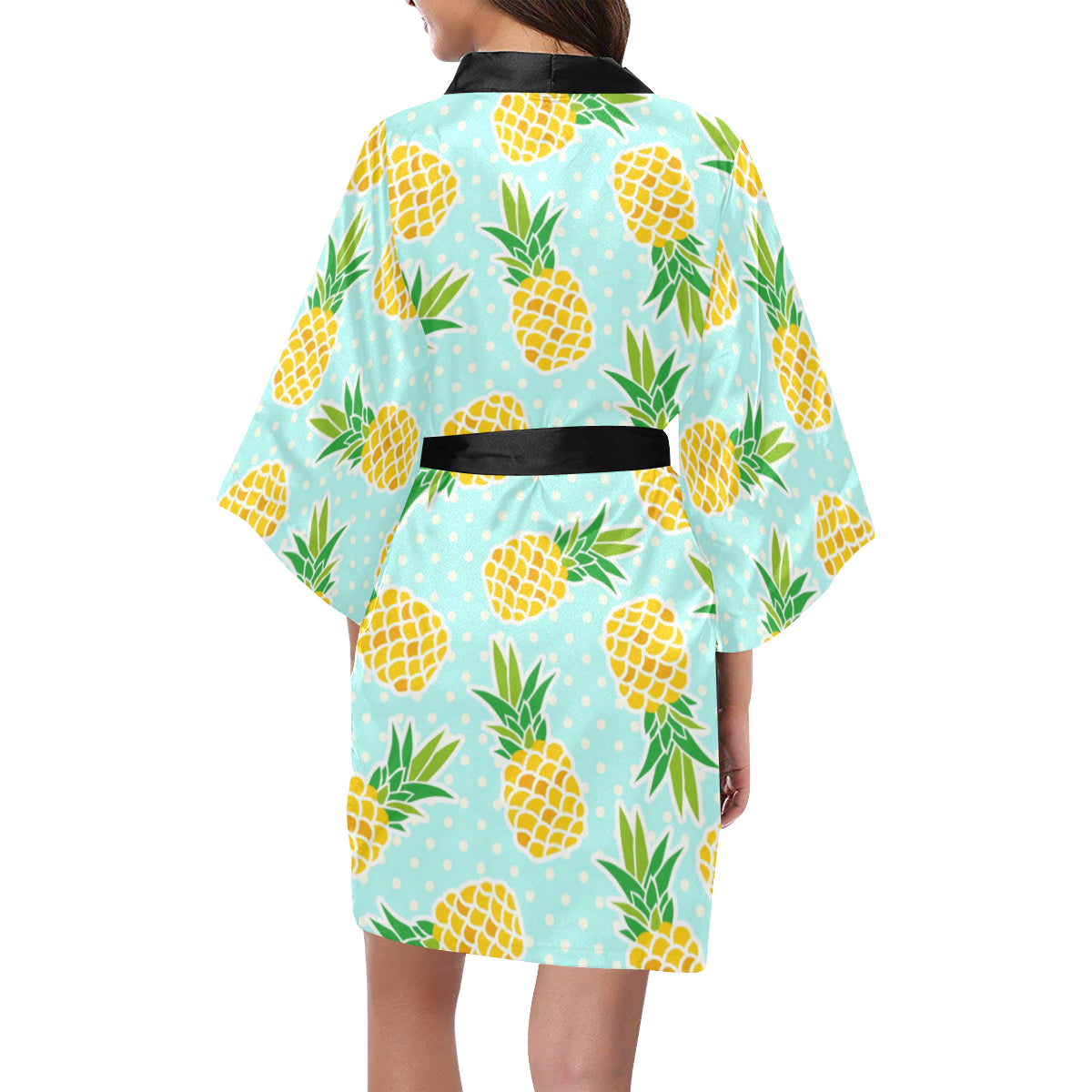 Pineapple Pattern Print Design PP01 Women Kimono Robe