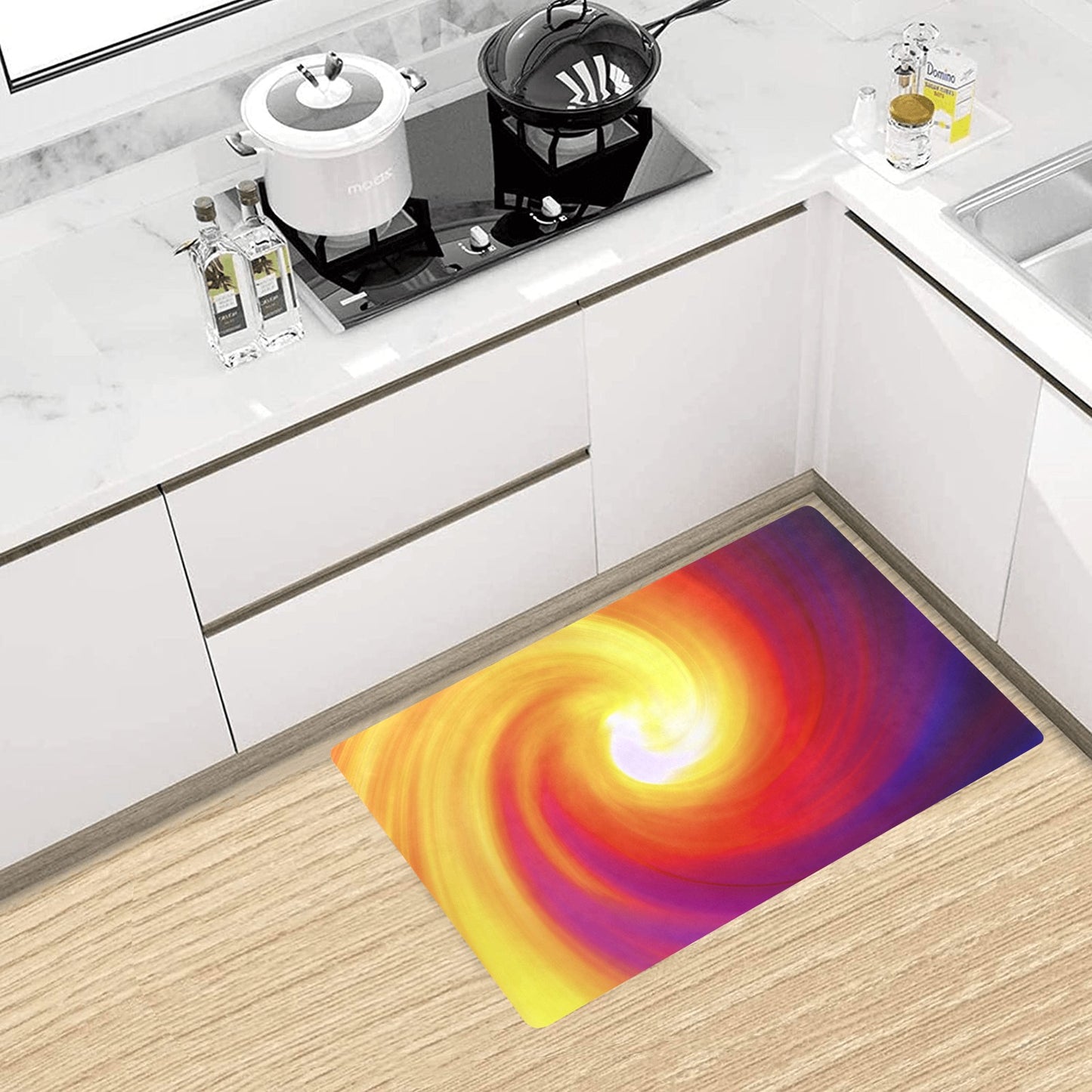 Vortex Twist Swirl Flame Themed Kitchen Mat