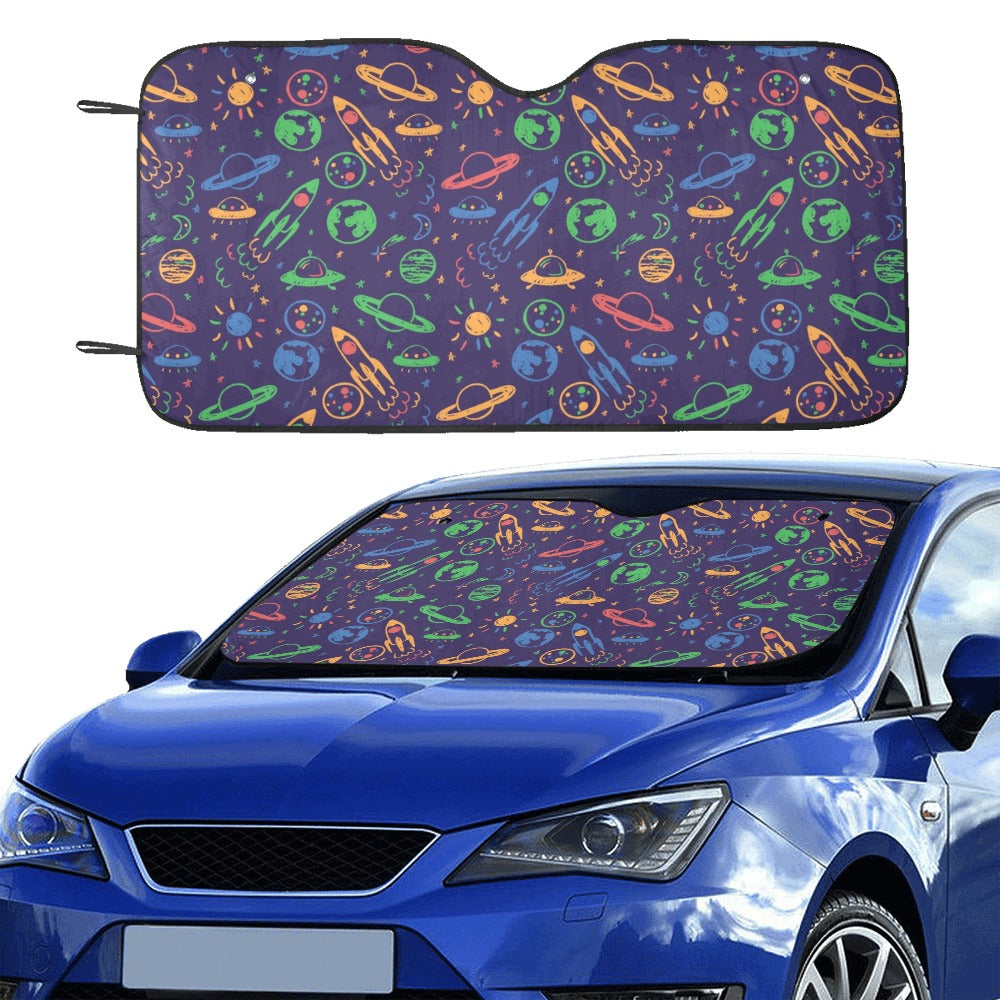 UFO Space Rocket Print Design LKS302 Car front Windshield Sun Shade