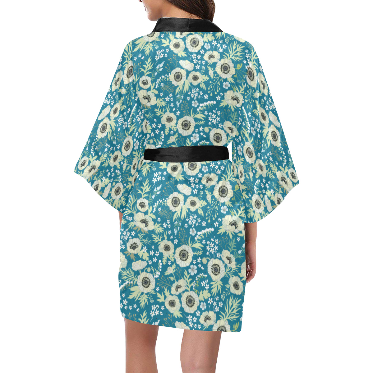 Anemone Pattern Print Design 01 Women's Short Kimono