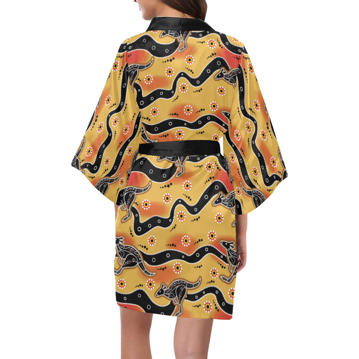 Kangaroos Aboriginal Pattern Print Design 06 Women's Short Kimono