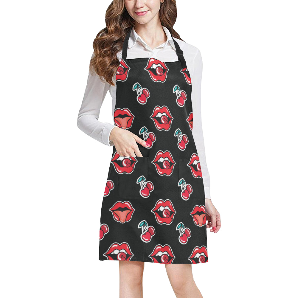 Cherry Pattern Print Design CH04 Apron with Pocket