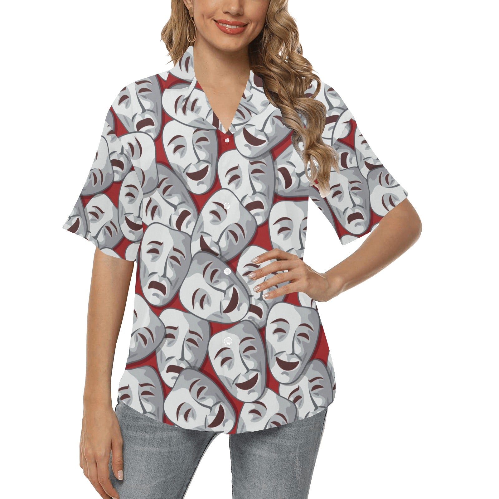 Acting Mask Pattern Print Design 01 Women's Hawaiian Shirt