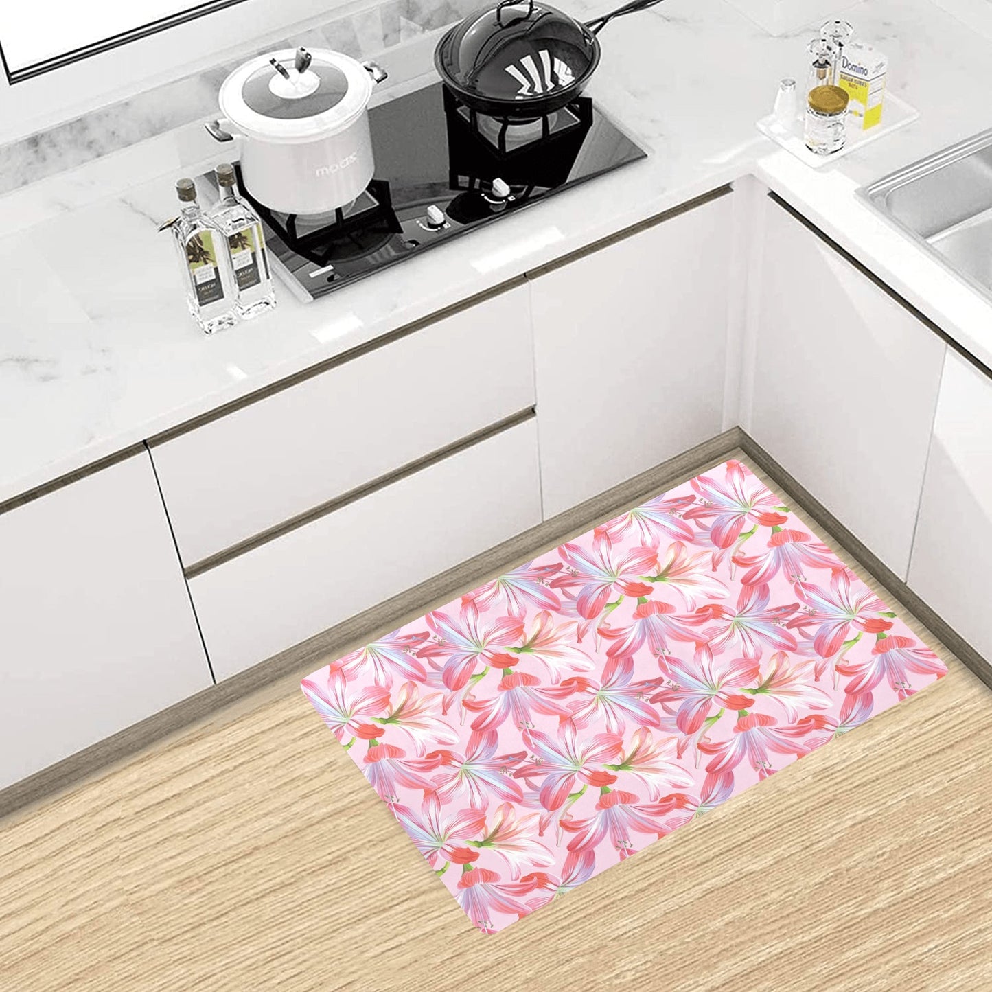 Amaryllis Pattern Print Design 02 Kitchen Mat