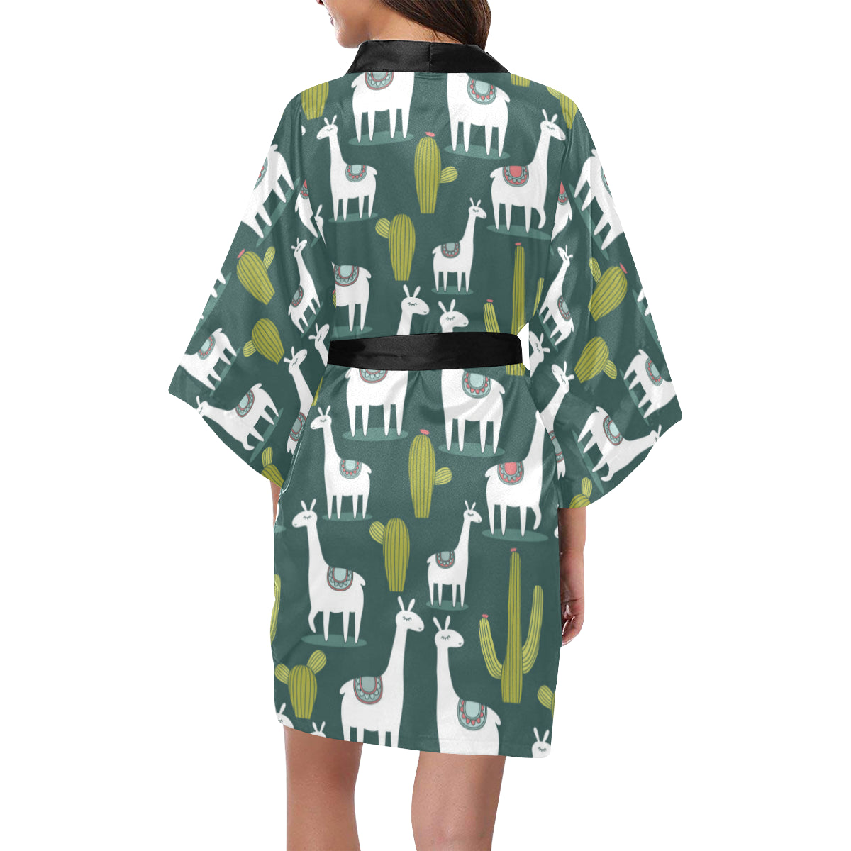 Llama Cactus Pattern Print Design 02 Women's Short Kimono