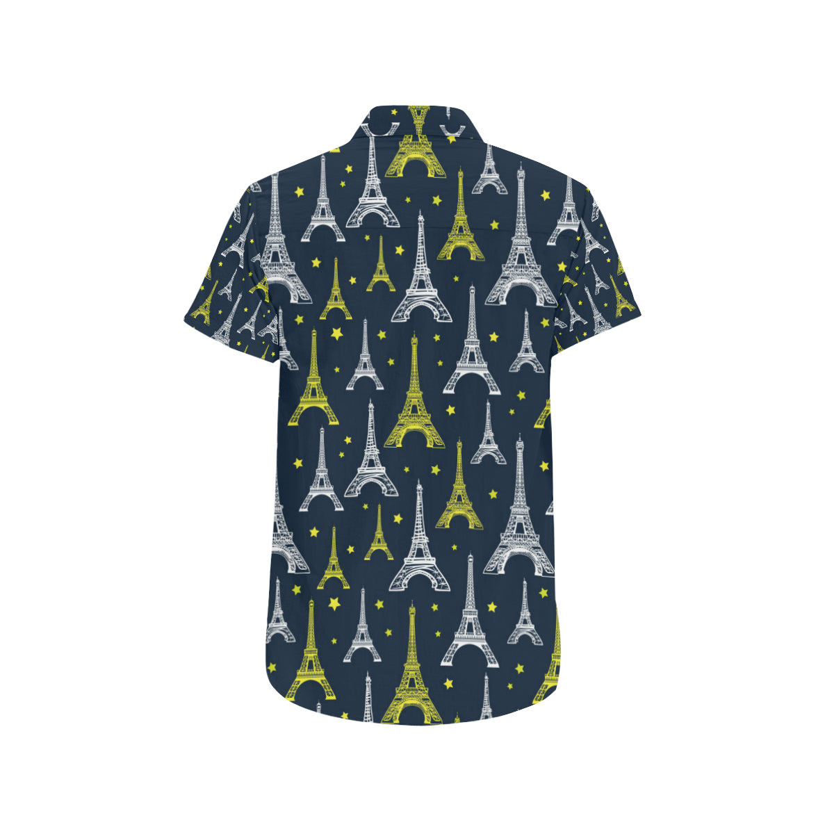 Eiffel Tower Star Print Men's Short Sleeve Button Up Shirt