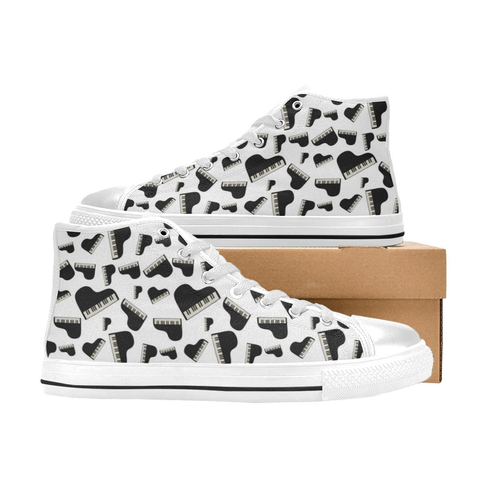 Piano Print Design LKS405 High Top Women's White Shoes