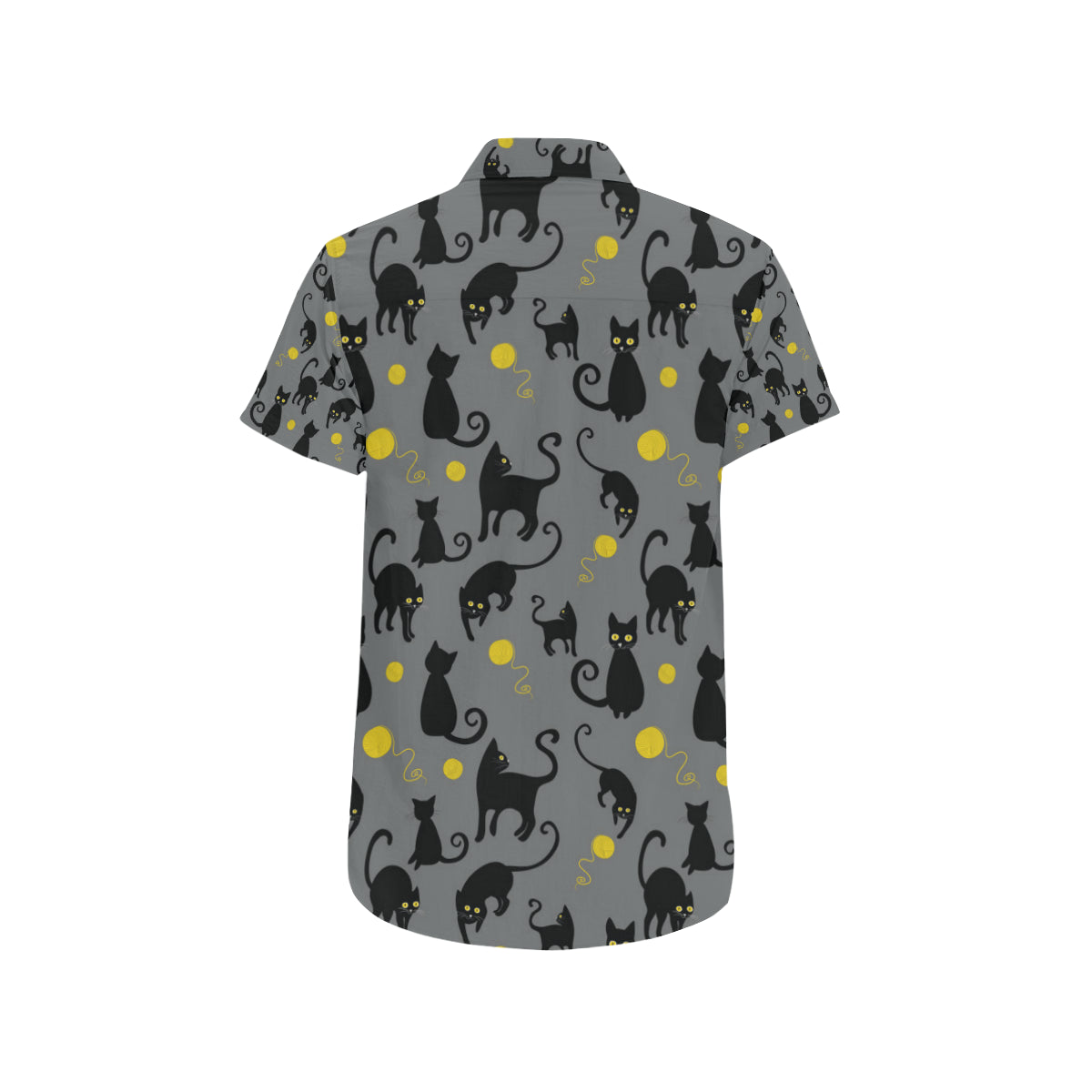 Black Cat Yellow Yarn Print Pattern Men's Short Sleeve Button Up Shirt