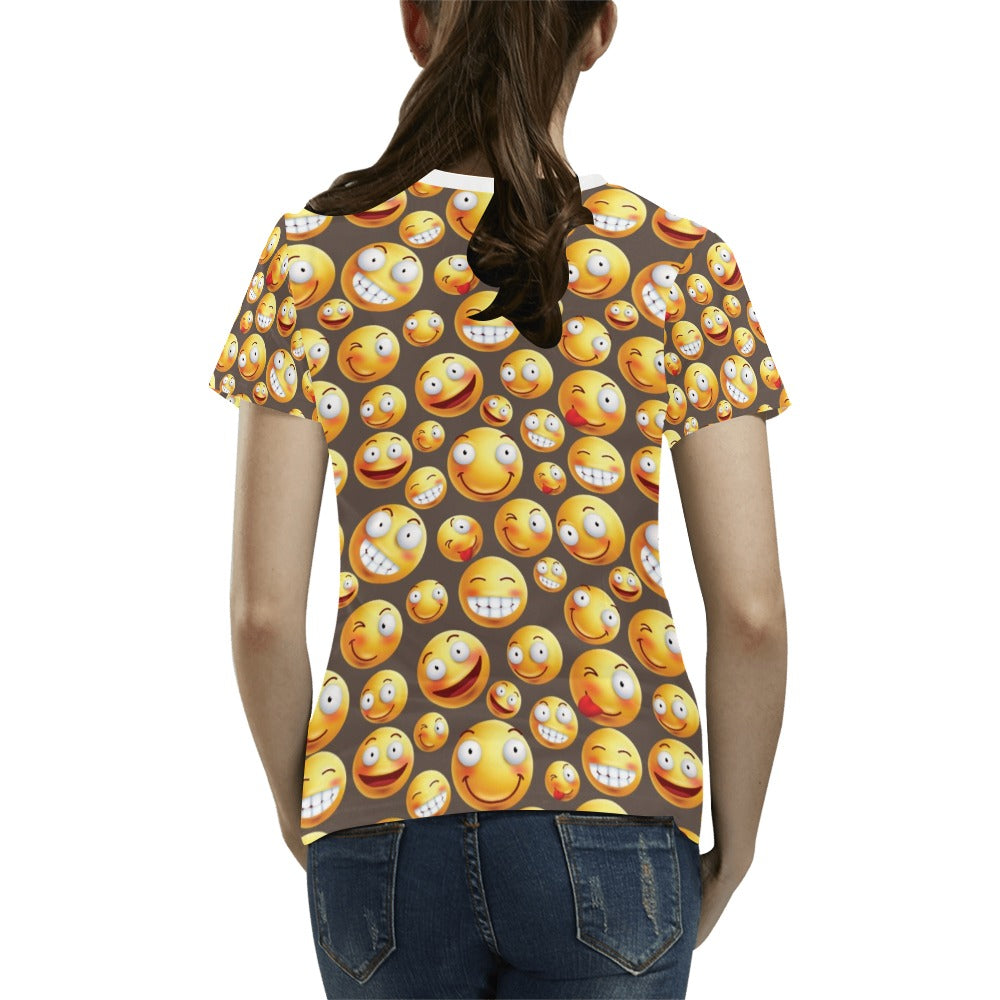 Smiley Face Emoji Print Design LKS303 Women's T-shirt