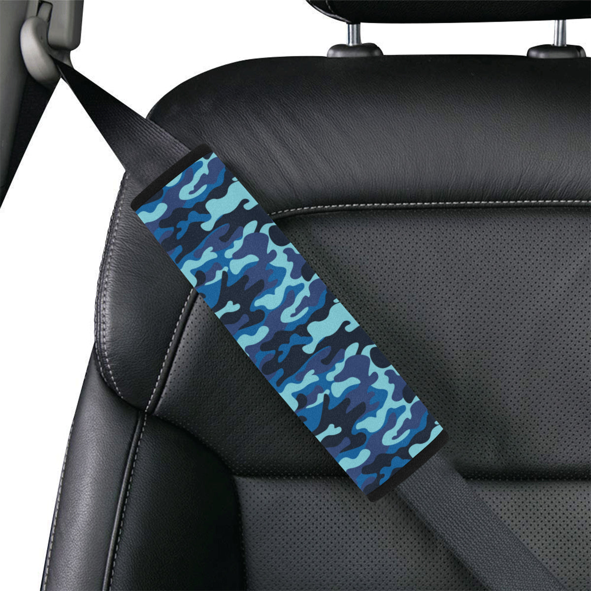 Camo Blue Pattern Print Design 04 Car Seat Belt Cover