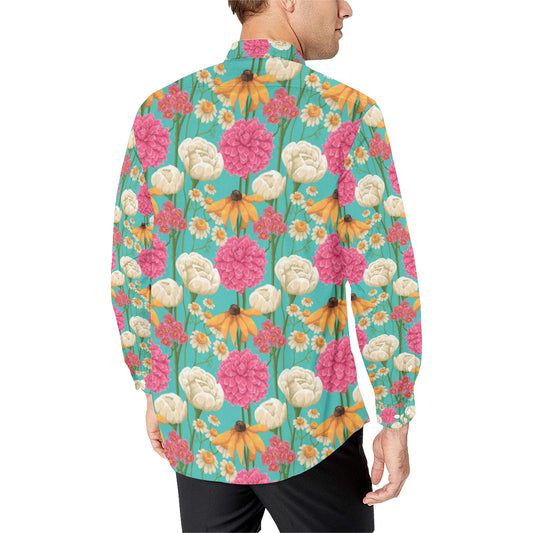 Summer Floral Pattern Print Design SF07 Men's Long Sleeve Shirt