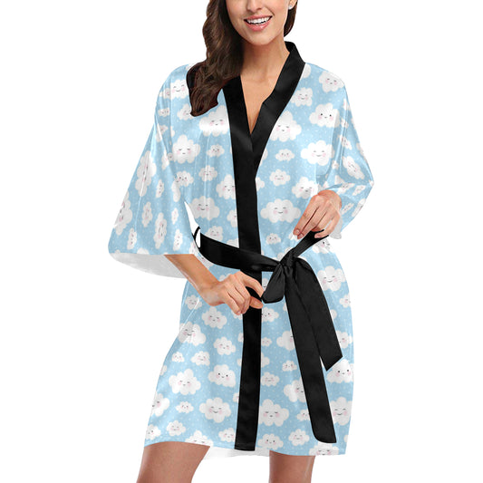 Cloud Pattern Print Design 02 Women's Short Kimono