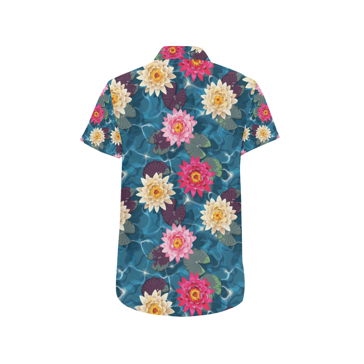 Water Lily Pattern Print Design WL05 Men's Short Sleeve Button Up Shirt