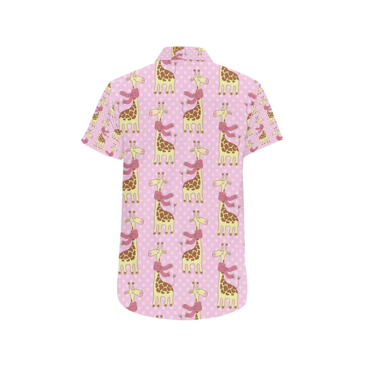 Giraffe Cute Pink Polka Dot Print Men's Short Sleeve Button Up Shirt