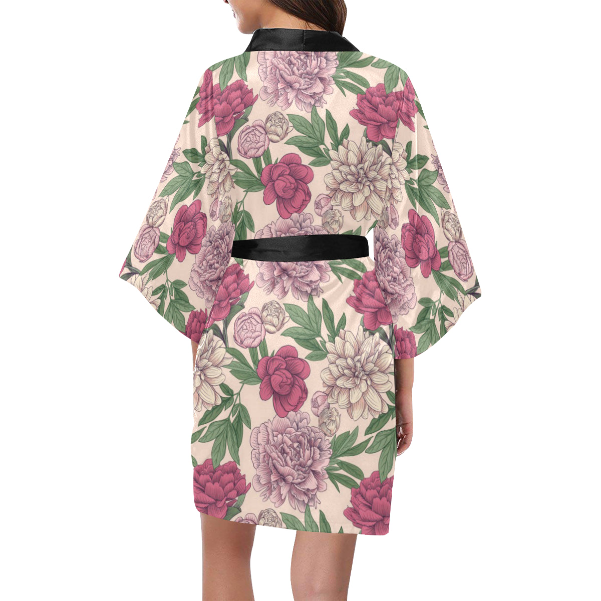 Peony Pattern Print Design A01 Women's Short Kimono
