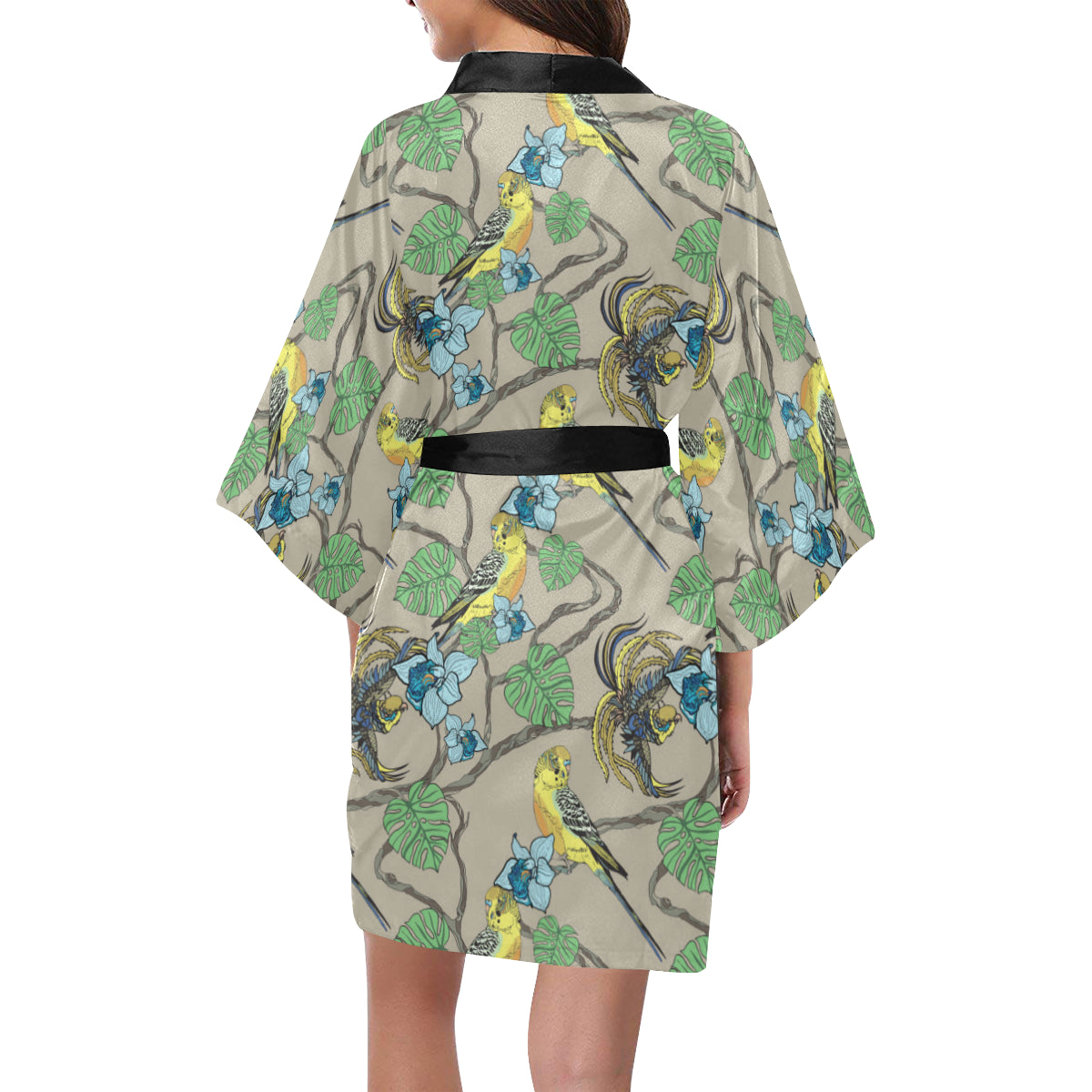 Parakeet Pattern Print Design A02 Women's Short Kimono