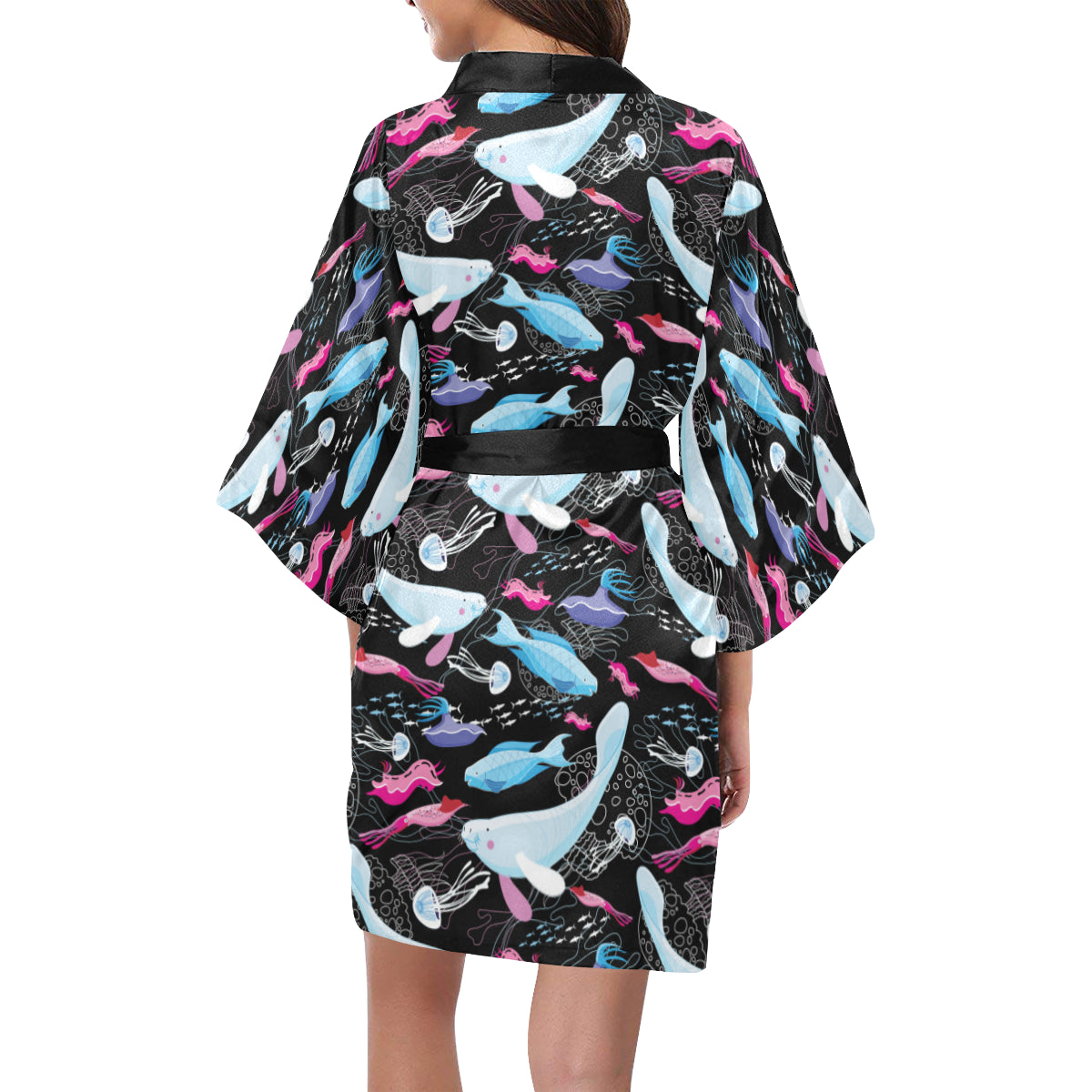 Manatee Pattern Print Design 02 Women's Short Kimono