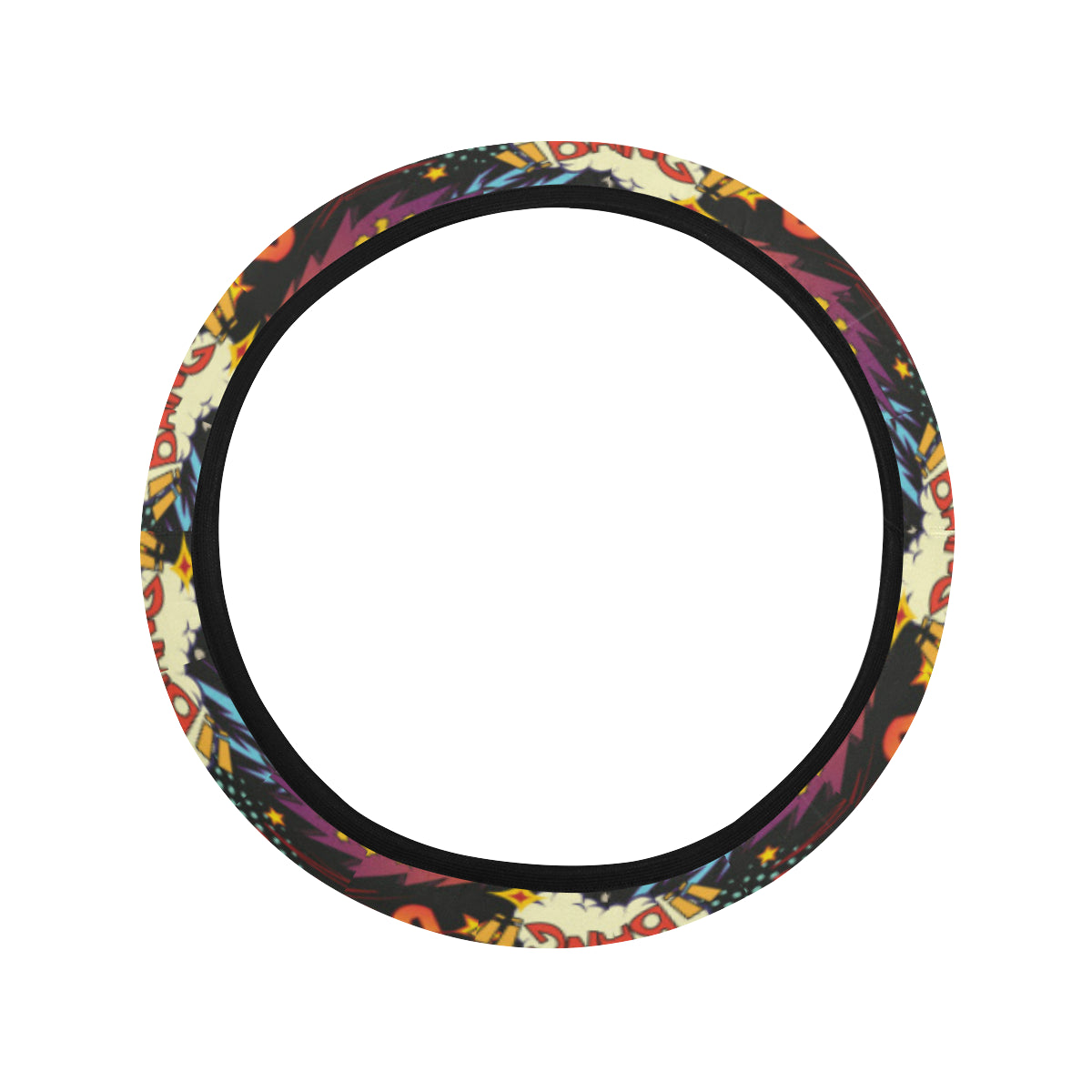 Comic Book Pattern Print Design 01 Steering Wheel Cover with Elastic Edge