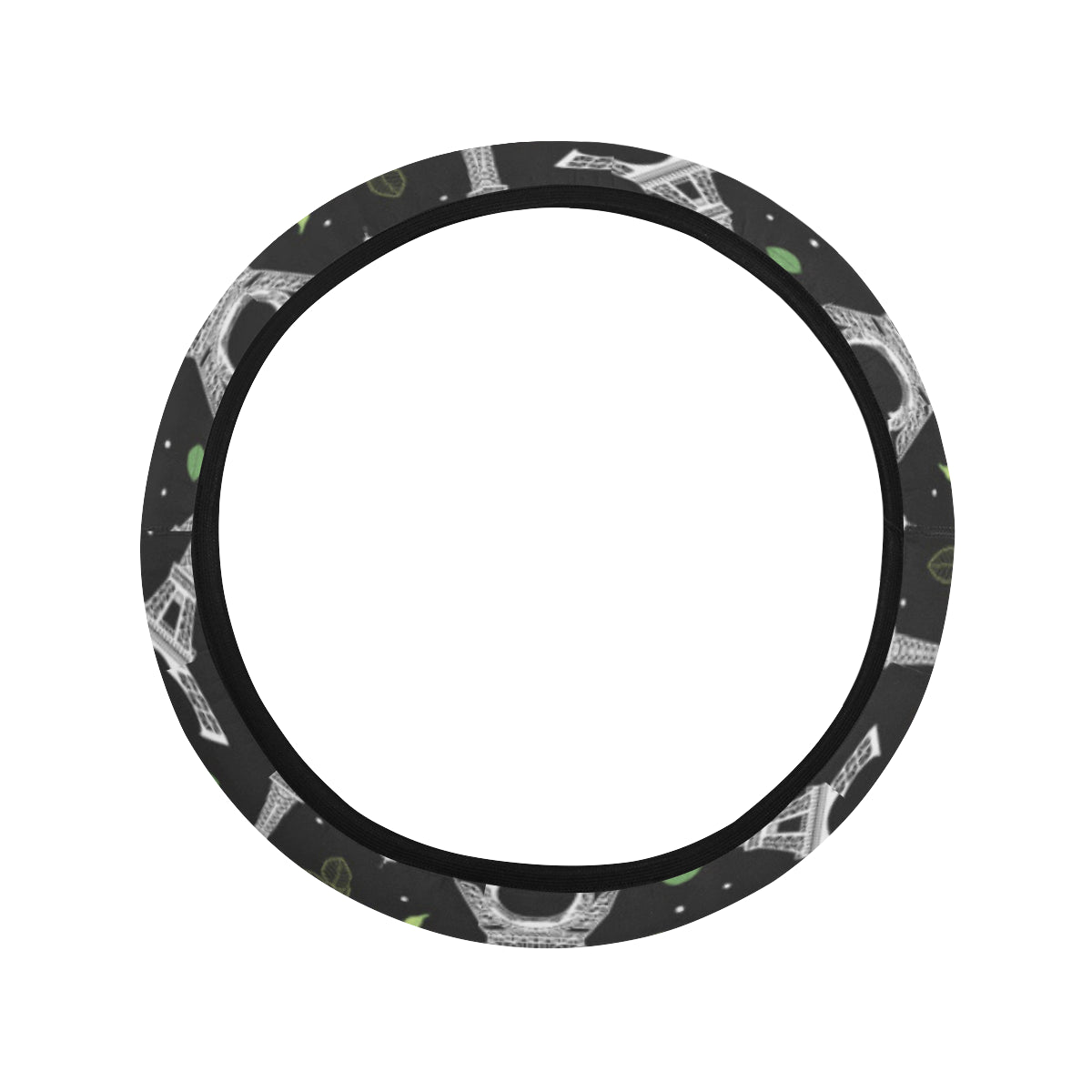 Eiffel Tower Rose Print Steering Wheel Cover with Elastic Edge