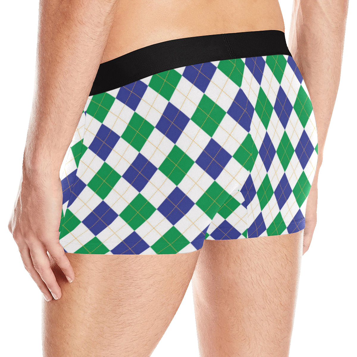 Argyle Green Blue Pattern Print Design 03 Men's Boxer Briefs