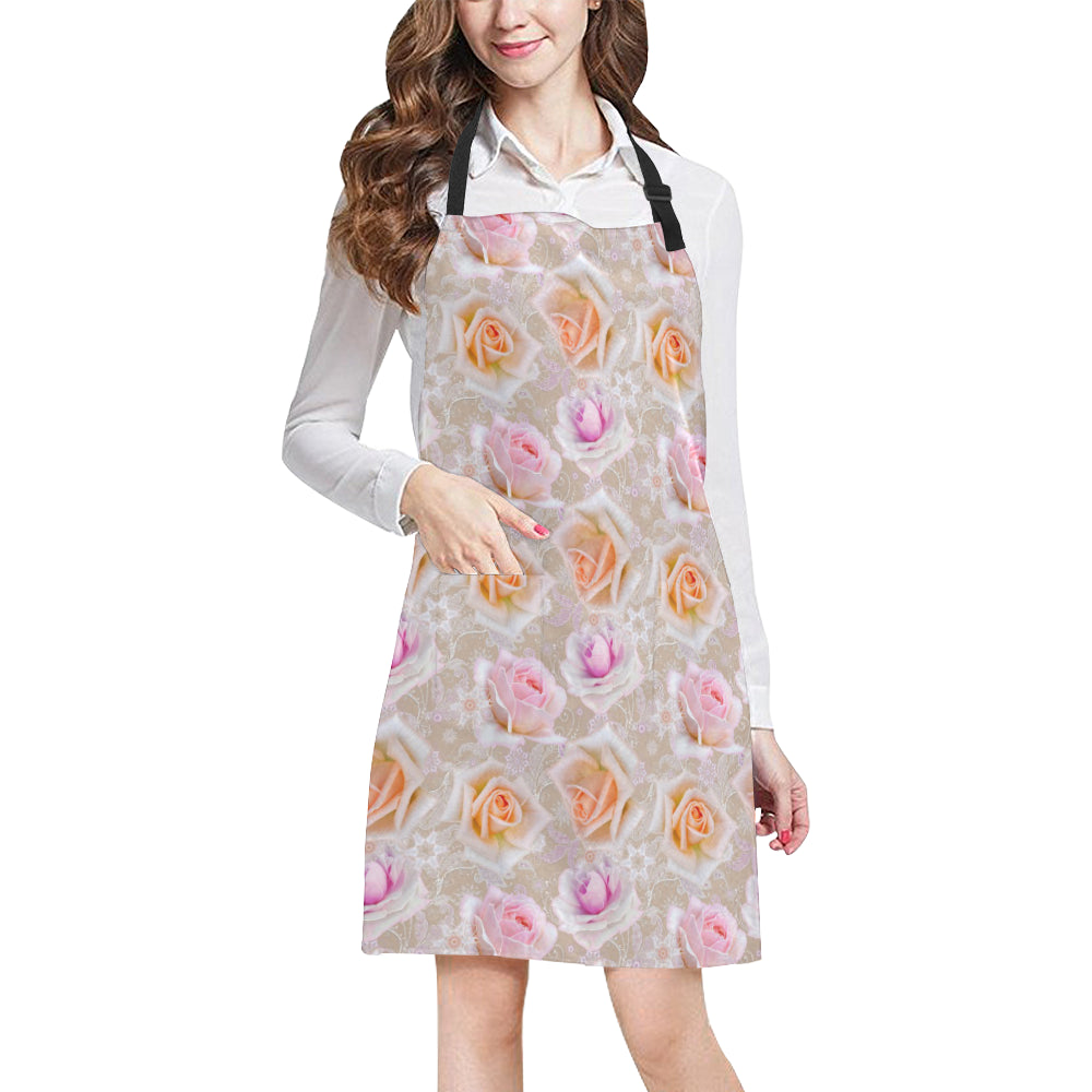 Rose Pattern Print Design RO011 Apron with Pocket