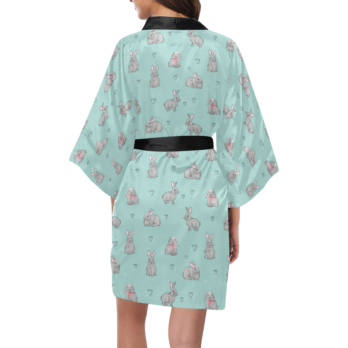 Bunny Pattern Print Design 02 Women's Short Kimono