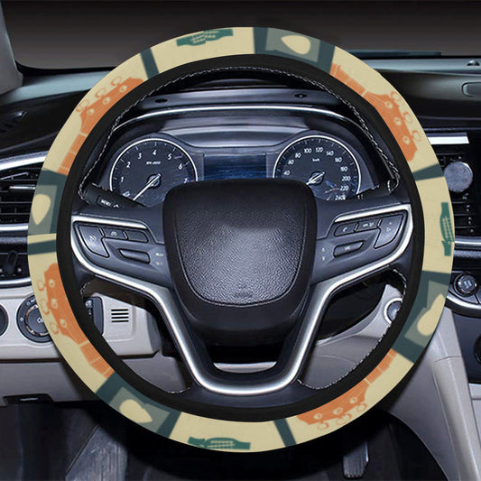 Acoustic Guitar Pattern Print Design 02 Steering Wheel Cover with Elastic Edge