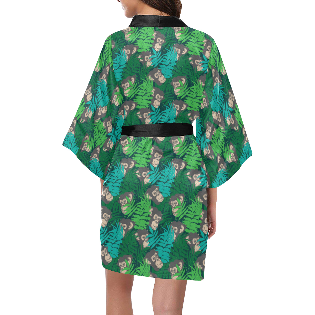 Chimpanzee Pattern Print Design 01 Women's Short Kimono