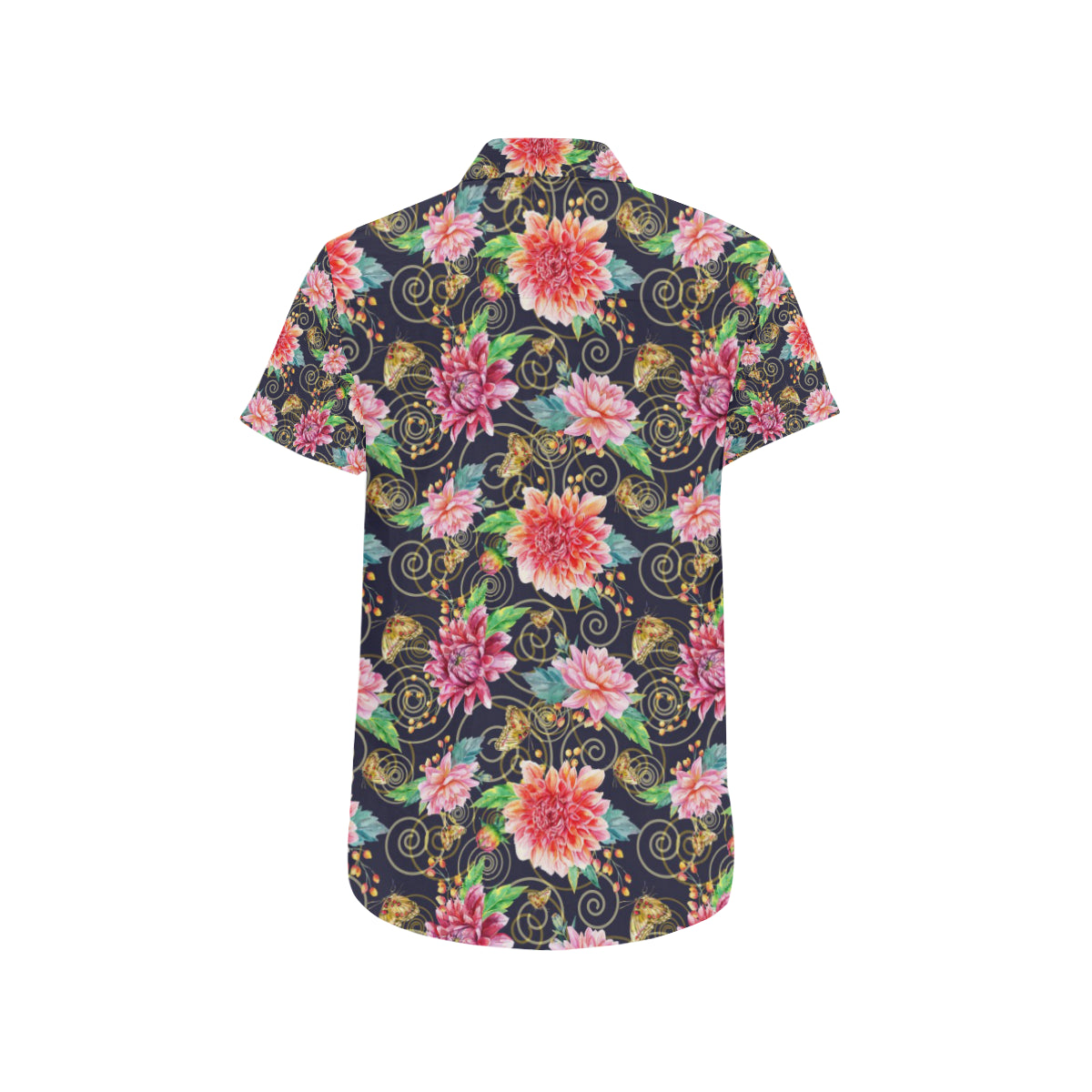 Dahlia Pattern Print Design DH02 Men's Short Sleeve Button Up Shirt