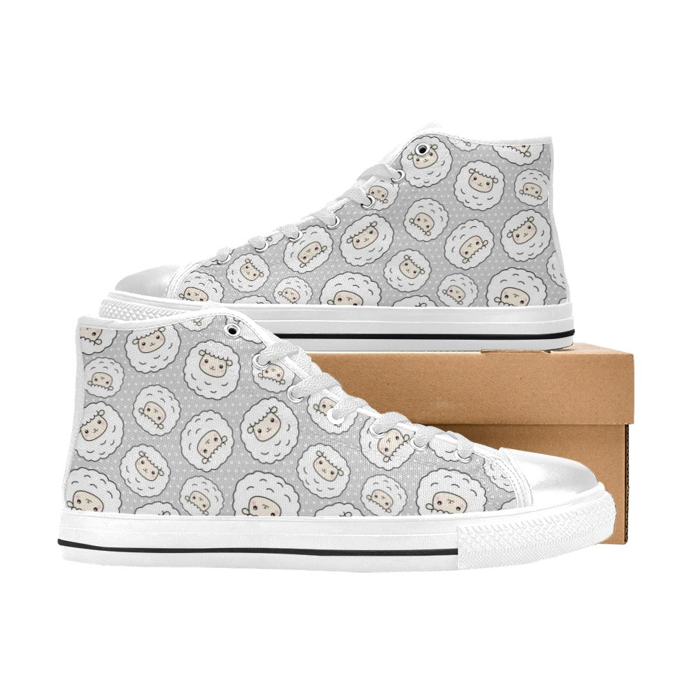 Sheep Print Design LKS401 High Top Women's White Shoes