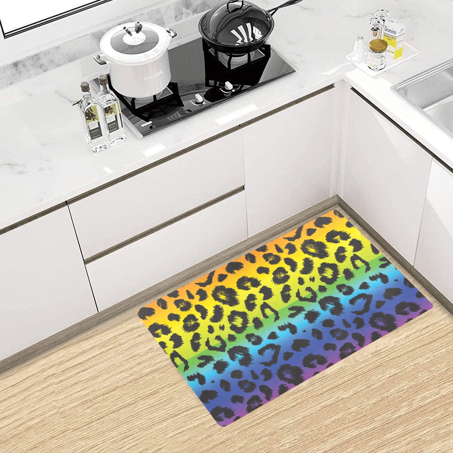 Rainbow Leopard Pattern Print Design A01 Kitchen Mat