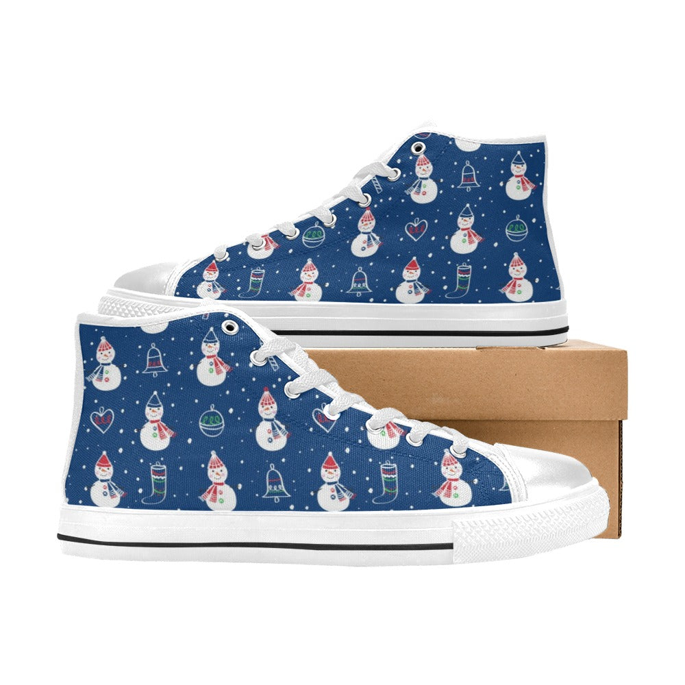 Snowman Print Design LKS306 High Top Women's White Shoes