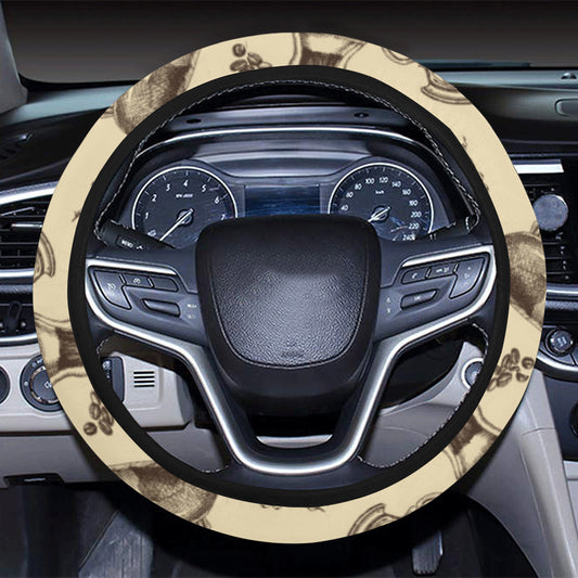 Coffee Pattern Print Design 05 Steering Wheel Cover with Elastic Edge