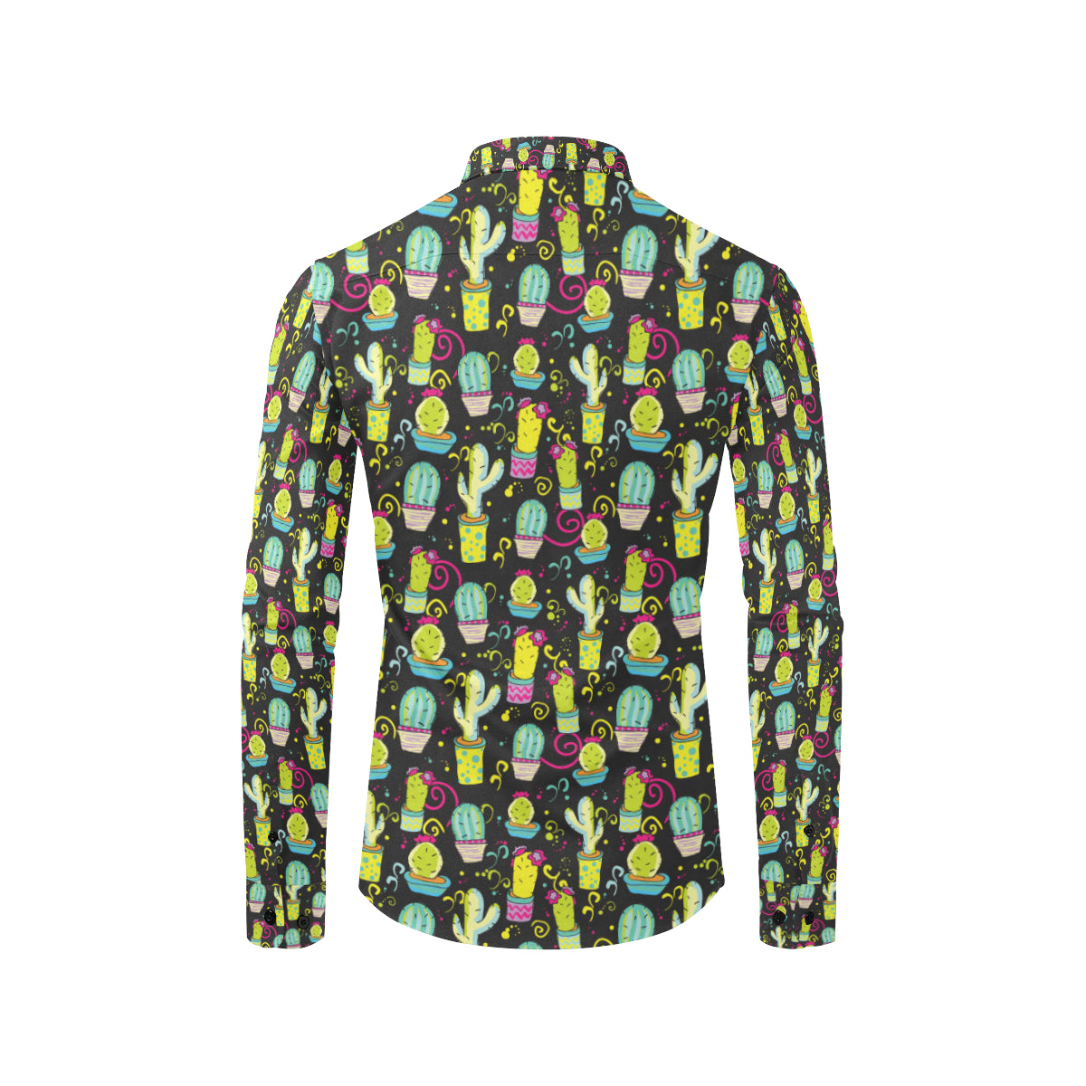 Cactus Neon Style Print Pattern Men's Long Sleeve Shirt