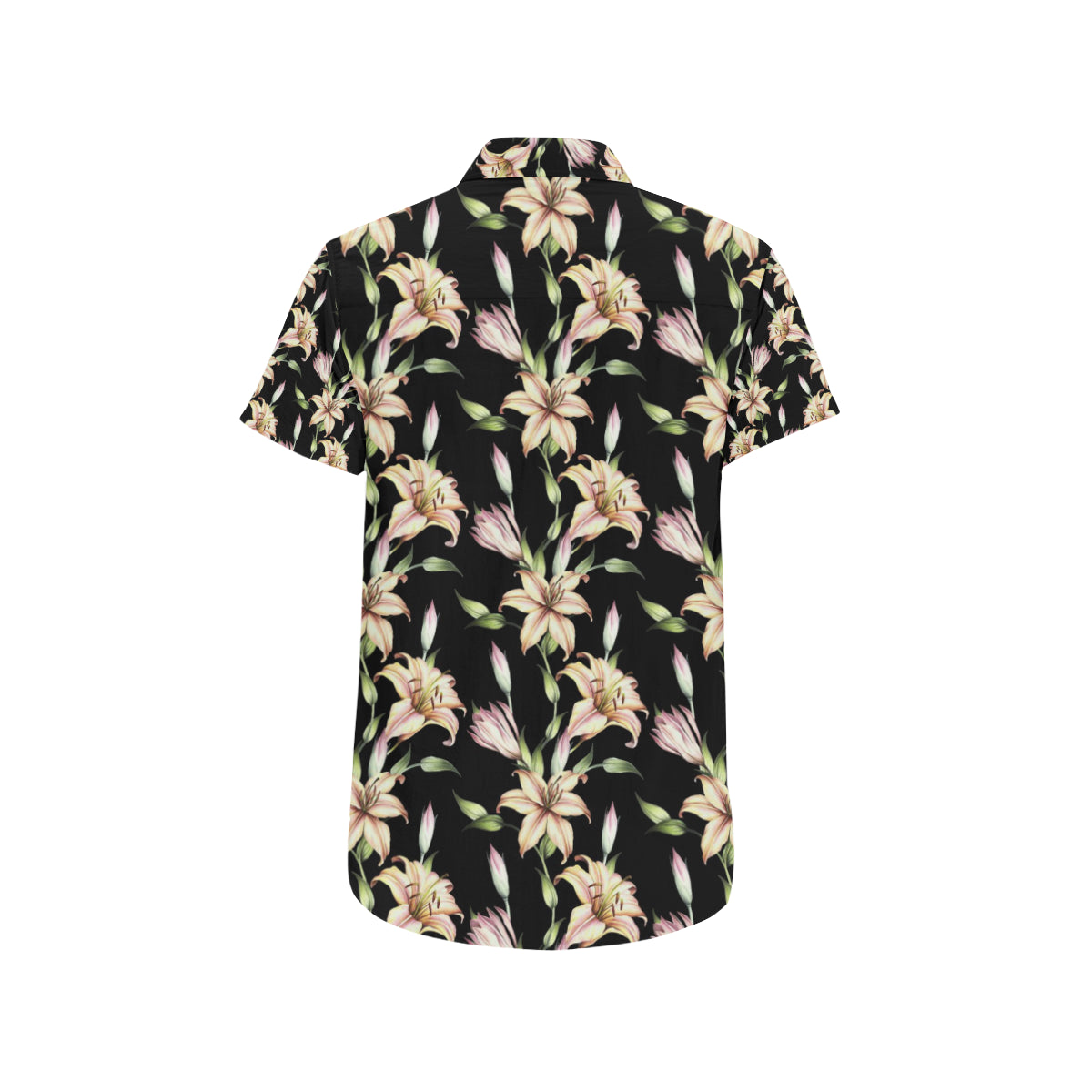 Lily Pattern Print Design LY05 Men's Short Sleeve Button Up Shirt