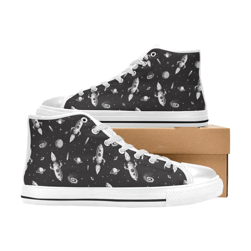 Space Rocket Print Design LKS303 High Top Women's White Shoes