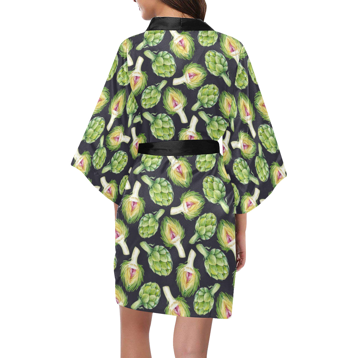 Artichoke Pattern Print Design 01 Women's Short Kimono