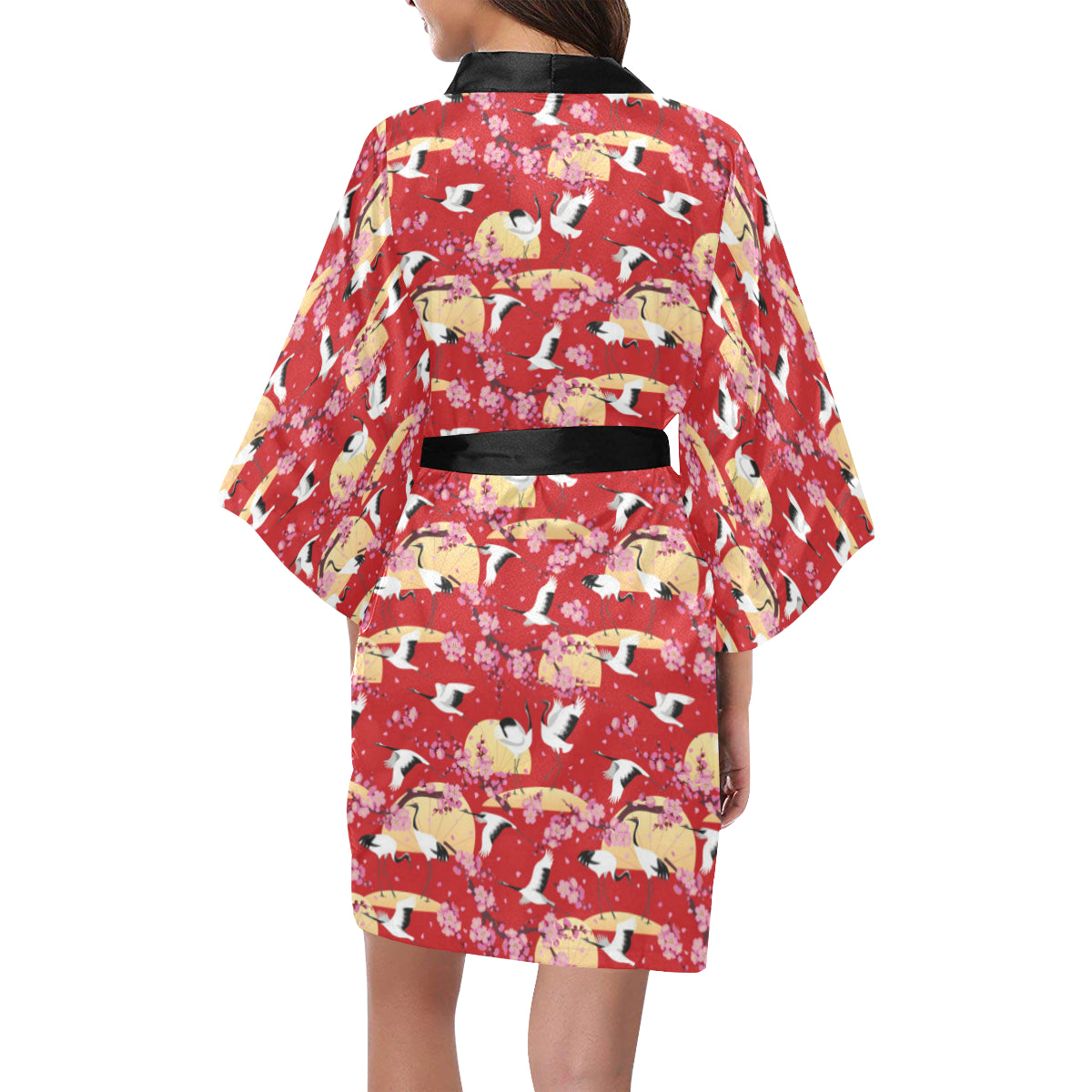 Crane Pattern Print Design 04 Women's Short Kimono