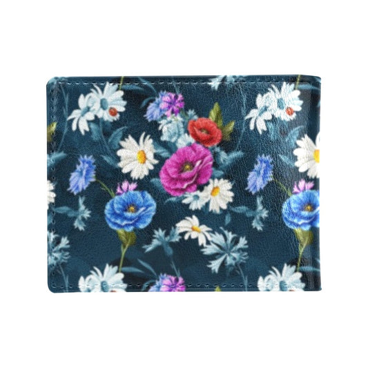 Floral Blue Themed Print Men's ID Card Wallet