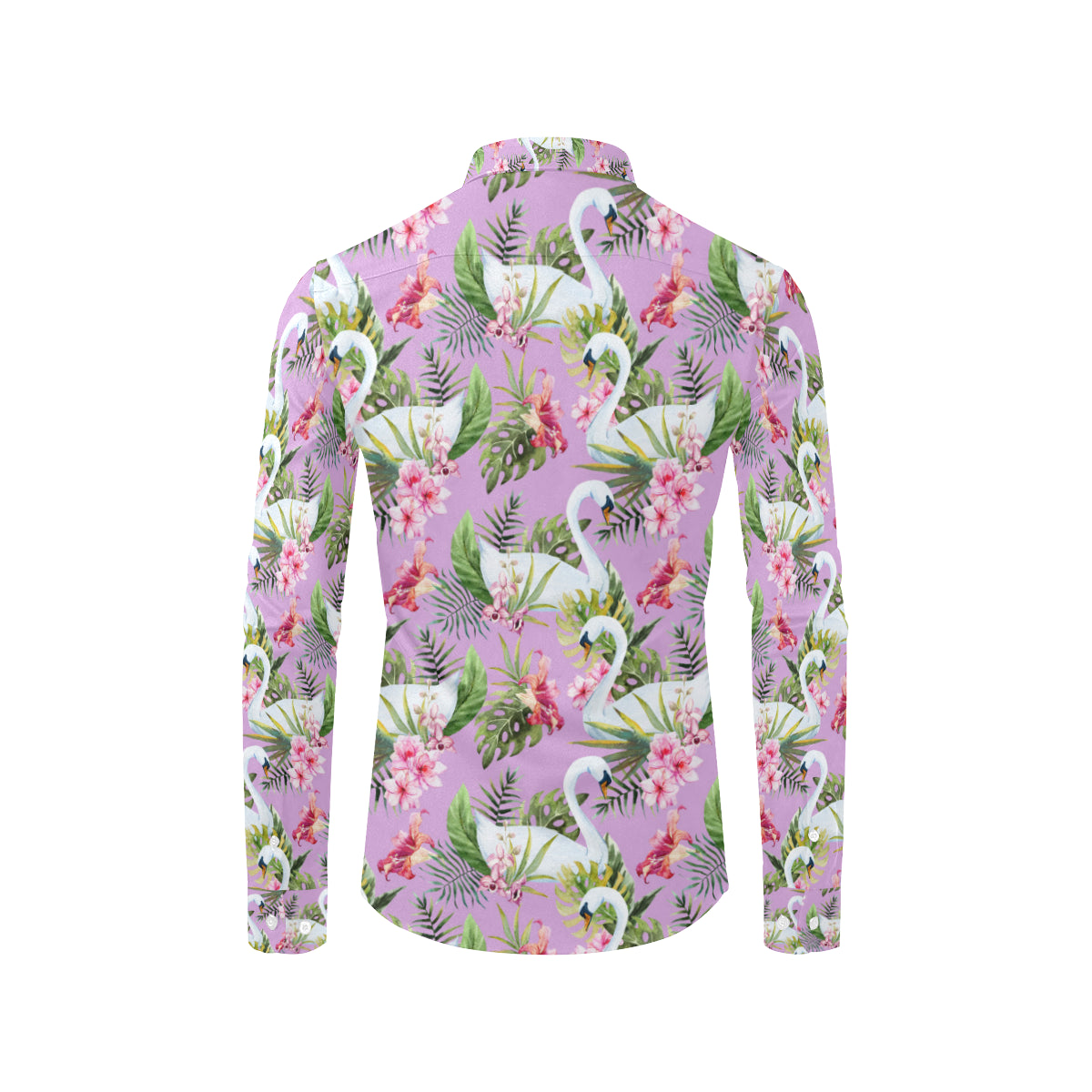 Swan with Flower Pattern Print Design 01 Men's Long Sleeve Shirt