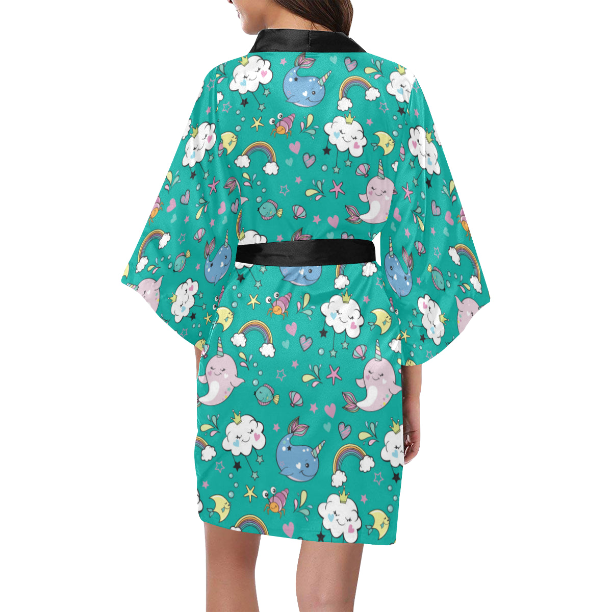 Narwhal Pattern Print Design 04 Women's Short Kimono