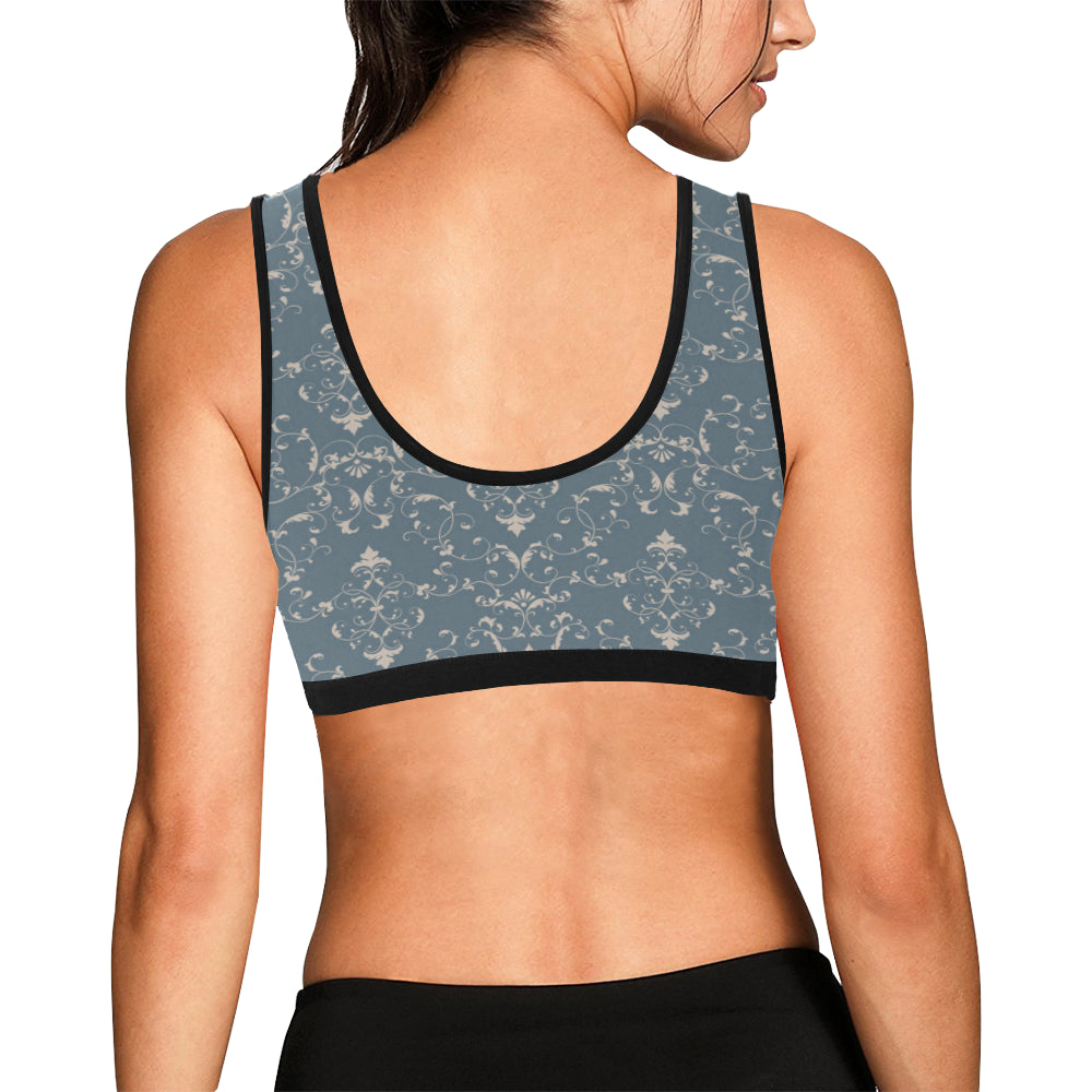 Damask Elegant Teal Print Pattern Sports Bra
