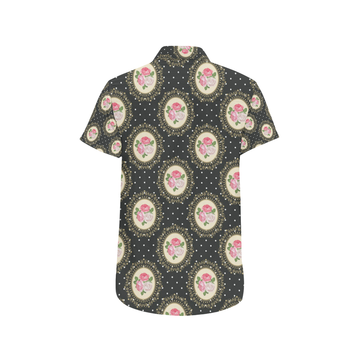 Rose Pattern Print Design RO015 Men's Short Sleeve Button Up Shirt