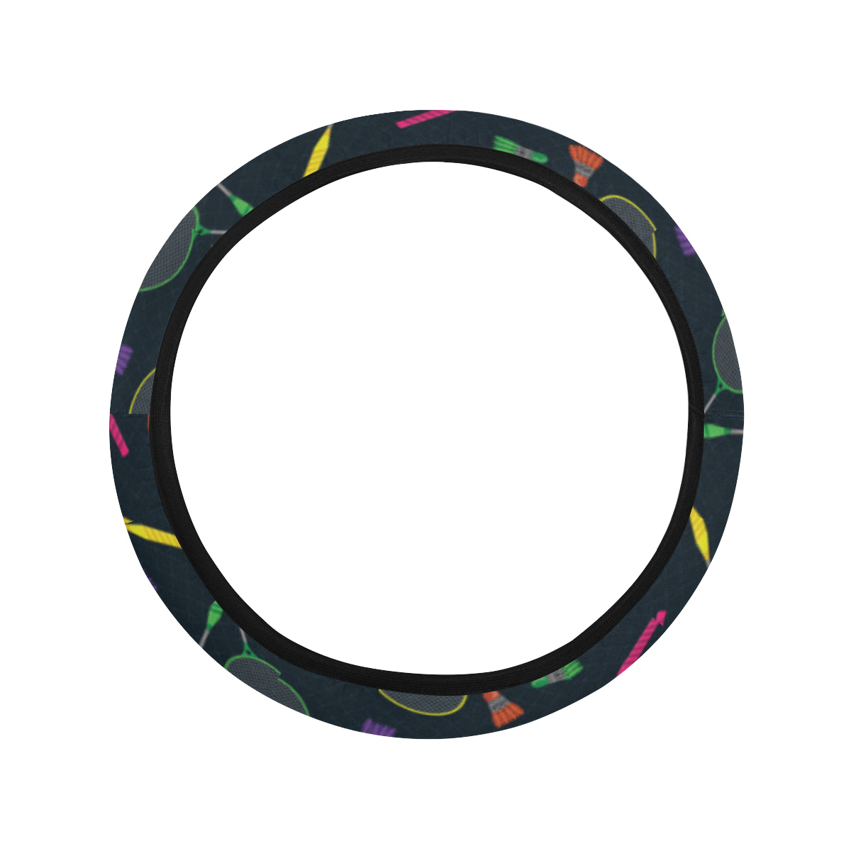 Badminton Pattern Print Design 04 Steering Wheel Cover with Elastic Edge