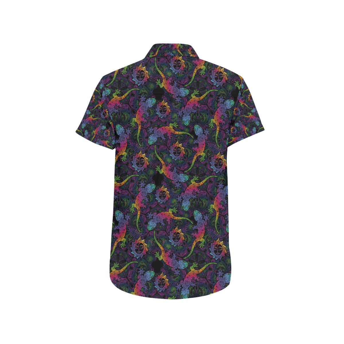 Gecko Rainbow Pattern Print Design 03 Men's Short Sleeve Button Up Shirt