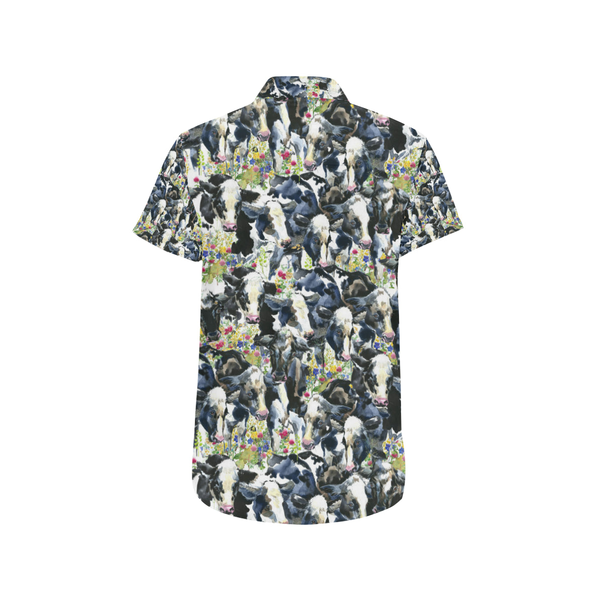 Cow Watercolor Print Pattern Men's Short Sleeve Button Up Shirt