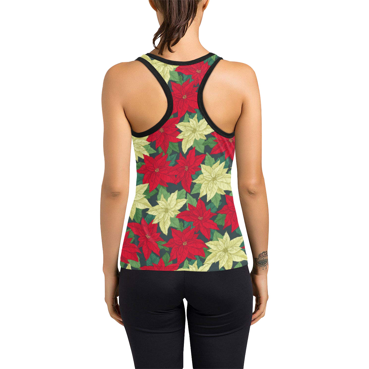 Poinsettia Pattern Print Design POT06 Women's Racerback Tank Top
