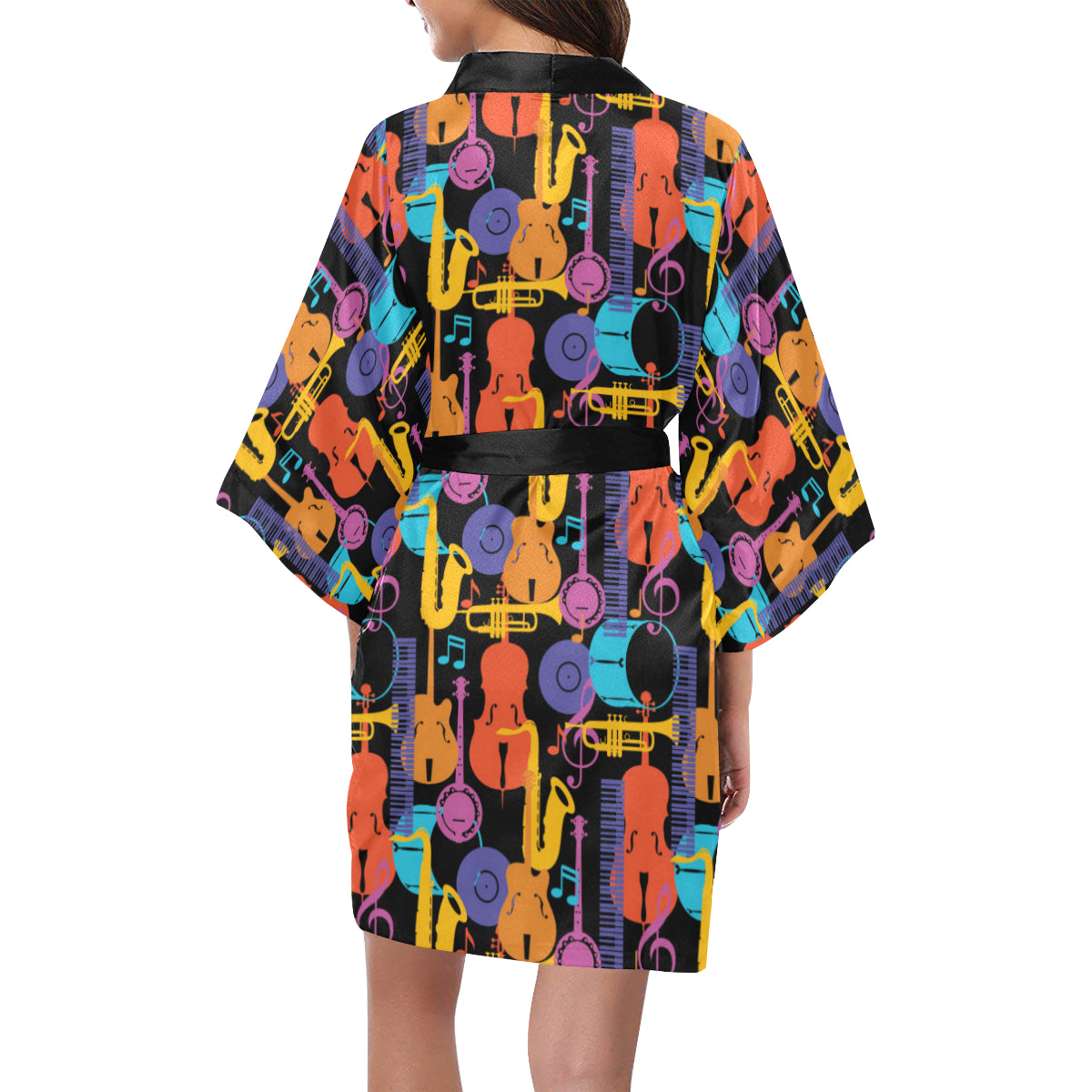 Jazz Pattern Print Design 03 Women's Short Kimono