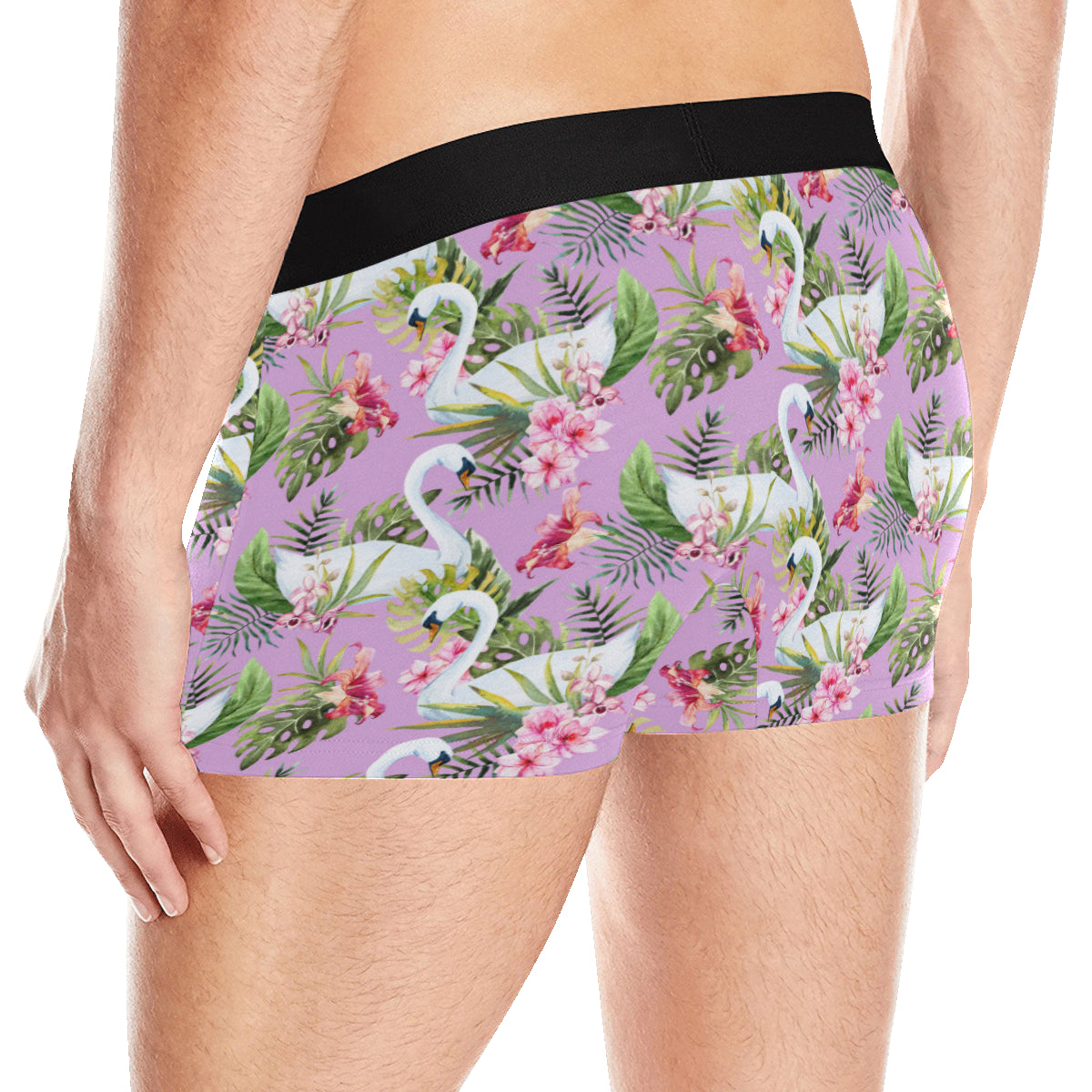 Swan with Flower Pattern Print Design 01 Men's Boxer Briefs